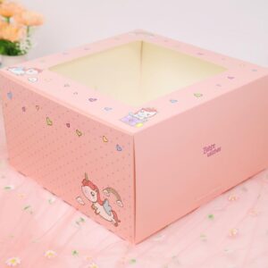 กล่องเค้ก 3 ปอนด์ ทรงสูง ลายเบบี้ยูนิคอร์นพิ้งค์