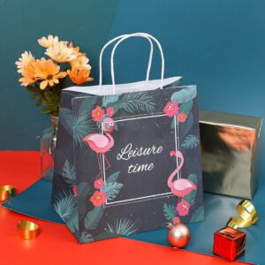 ถุงกระดาษหูเกลียว พิมพ์ลาย กรีนฟลามิงโก้ 23x15x23 ซม.